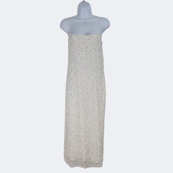 Retrofete Alice Sequin Dress White Sequin Maxi Dress Backless Cross Strap L New - Picture 2 of 12